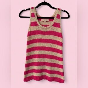 LOFT Pink & Cream Striped Knit Tank Top XS Sleeveless